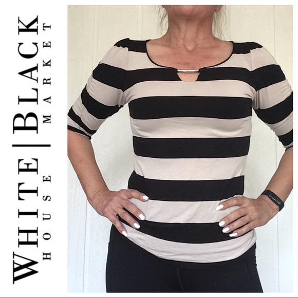 WHITE HOUSE BLACK MARKET STRIPED JERSEY TEE SHIRT SMALL - Picture 1 of 15